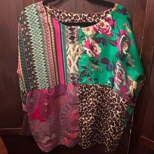 Ivy Jane Multicolor Long Sleeve Sheer Patchwork Blouse